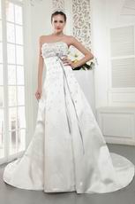 Elegant Strapless Beading Bodice A-line Stain Cream Bridal Gowns