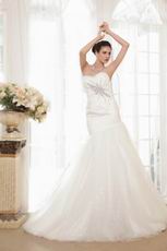 Super Hot Sweetheart Neck Beading Sequin Drop Waist Mermaid Lace Up Cathedral Train Cream Wedding Gown 2014