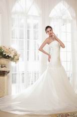 Super Hot Sweetheart Neck Beading Sequin Drop Waist Mermaid Lace Up Cathedral Train Cream Wedding Gown 2014