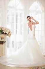 Super Hot Sweetheart Neck Beading Sequin Drop Waist Mermaid Lace Up Cathedral Train Cream Wedding Gown 2014