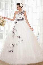 Elegant One Shoulder A-line Silhouette Wedding Dress With Flowers