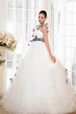 Elegant One Shoulder A-line Silhouette Wedding Dress With Flowers
