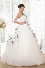 Elegant One Shoulder A-line Silhouette Wedding Dress With Flowers