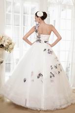 Elegant One Shoulder A-line Silhouette Wedding Dress With Flowers