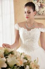 Hot Sale Off The Shoulder Ivory Wedding Dress With Applique