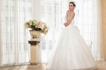 2014 Best Seller Sweetheart Basque Waist Cream Wedding Dress