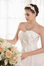 2014 Elegant Cascade Bodice Puffy A-line Ivory Wedding Dress