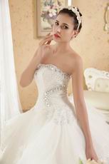 Noble Strapless Lace Up Cream Wedding Gown With Crystal