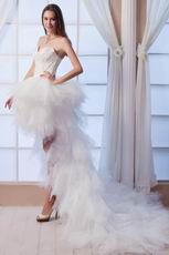 Glamorous High Low Skirt Ivory Feather Wedding Dress