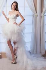 Glamorous High Low Skirt Ivory Feather Wedding Dress