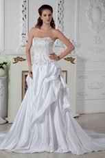 Inepensive Embroidery Chapel Train Ivory Stain Wedding Dress