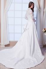 Elegant V-Neck Bodice Long Sleeves Ivory Bridal Dresses With Appliques