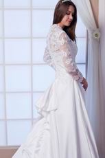 Elegant V-Neck Bodice Long Sleeves Ivory Bridal Dresses With Appliques