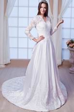 Elegant V-Neck Bodice Long Sleeves Ivory Bridal Dresses With Appliques