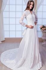 Elegant V-Neck Bodice Long Sleeves Ivory Bridal Dresses With Appliques