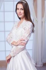 Elegant V-Neck Bodice Long Sleeves Ivory Bridal Dresses With Appliques