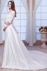 Elegant V-Neck Bodice Long Sleeves Ivory Bridal Dresses With Appliques