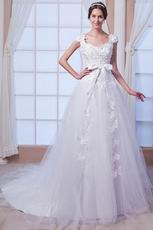 Modest Queen Anne A-line Silhouette With Appliques Bridal Dress