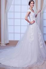 Modest Queen Anne A-line Silhouette With Appliques Bridal Dress