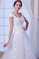 Modest Queen Anne A-line Silhouette With Appliques Bridal Dress