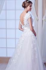 Modest Queen Anne A-line Silhouette With Appliques Bridal Dress