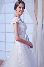 Modest Queen Anne A-line Silhouette With Appliques Bridal Dress