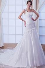 Elegant One Shoulder Appliques Bodice Mermaid Wedding Dress