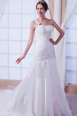 Elegant One Shoulder Appliques Bodice Mermaid Wedding Dress