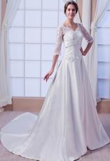 Modest V-Neck Lace Half Sleeves Ivory Bridal Dress