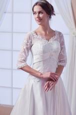 Modest V-Neck Lace Half Sleeves Ivory Bridal Dress