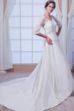 Modest V-Neck Lace Half Sleeves Ivory Bridal Dress