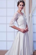 Modest V-Neck Lace Half Sleeves Ivory Bridal Dress