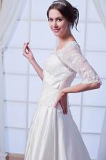 Modest V-Neck Lace Half Sleeves Ivory Bridal Dress