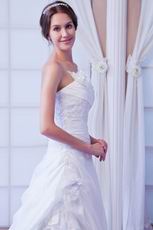 Sweetheart Neck Appliques Bodice A-line White Taffeta Bridal Dress