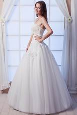 Beautiful Strapless Beaded Bodice Empire Ivory Bridal Dress With Bow