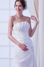 Hot Sale Strapless White Taffeta Chapel Wedding Gown