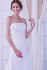 Hot Sale Strapless White Taffeta Chapel Wedding Gown