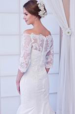 Off Shoulder 3/4 Length Sleeves Ivory Mermaid Wedding Dress