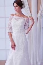 Off Shoulder 3/4 Length Sleeves Ivory Mermaid Wedding Dress