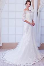 Off Shoulder 3/4 Length Sleeves Ivory Mermaid Wedding Dress