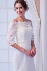Off Shoulder 3/4 Length Sleeves Ivory Mermaid Wedding Dress