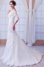 Off Shoulder 3/4 Length Sleeves Ivory Mermaid Wedding Dress