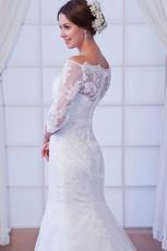 Off Shoulder 3/4 Length Sleeves Ivory Mermaid Wedding Dress