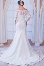 Off Shoulder 3/4 Length Sleeves Ivory Mermaid Wedding Dress