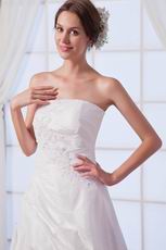 Fashional Strapless Applique Bodice Ivory Taffeta Wedding Dress