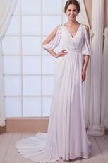 Noble V-Neck Sequin Bodice Ivoy Chiffon Wedding Gown Discount