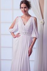 Noble V-Neck Sequin Bodice Ivoy Chiffon Wedding Gown Discount