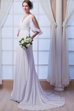 Noble V-Neck Sequin Bodice Ivoy Chiffon Wedding Gown Discount