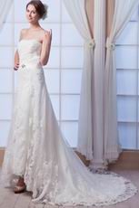 Glamorous Strapless Appliqued Ivory Chapel Lace Wedding Dress
