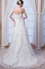 Glamorous Strapless Appliqued Ivory Chapel Lace Wedding Dress